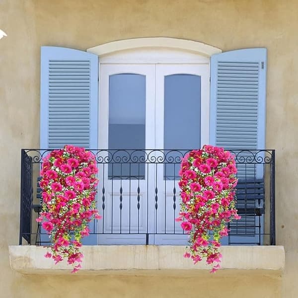 OBOSOE 2-pak UV-resistente hængende kunstige blomster – Morning Glory Vines 75 cm, naturtro til have og boligindretning