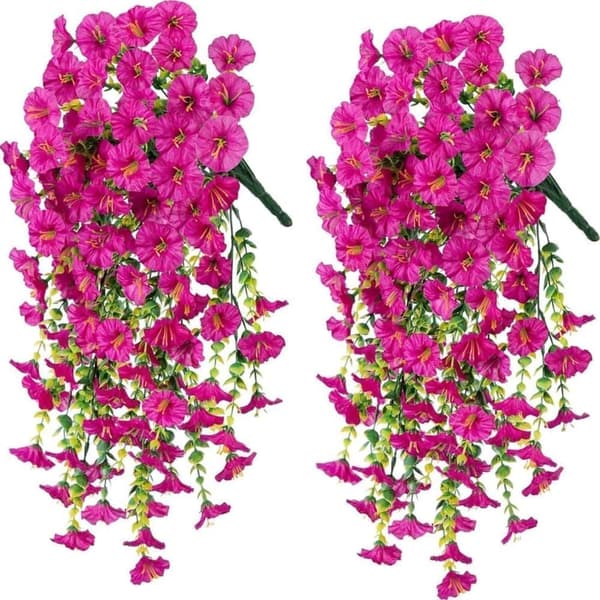 OBOSOE 2-pak UV-resistente hængende kunstige blomster – Morning Glory Vines 75 cm, naturtro til have og boligindretning