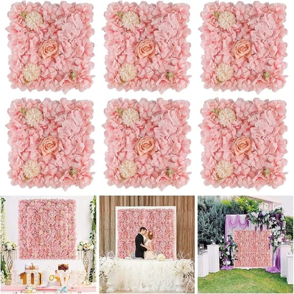 OBOSOE 6-pack Konstblomsterpaneler - 38x38 cm Rosbakgrund i Skär, Bröllop bakgrund dekoration
