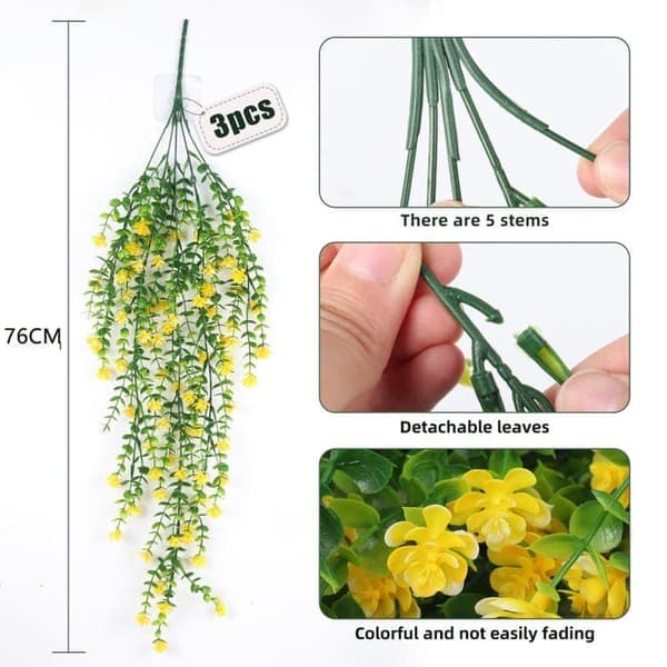 OBOSOE 3 st Hängande Konstgjorda Blommor – UV-beständiga Växter för Inomhus & Utomhus Dekoration