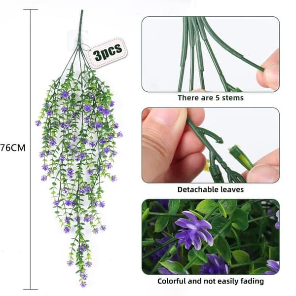OBOSOE 3 st Hängande Konstgjorda Blommor – UV-beständiga Växter för Inomhus & Utomhus Dekoration
