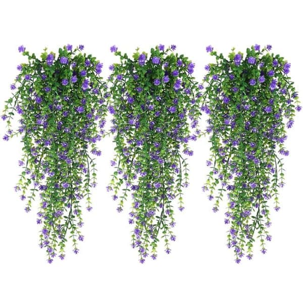 OBOSOE 3 st Hängande Konstgjorda Blommor – UV-beständiga Växter för Inomhus & Utomhus Dekoration