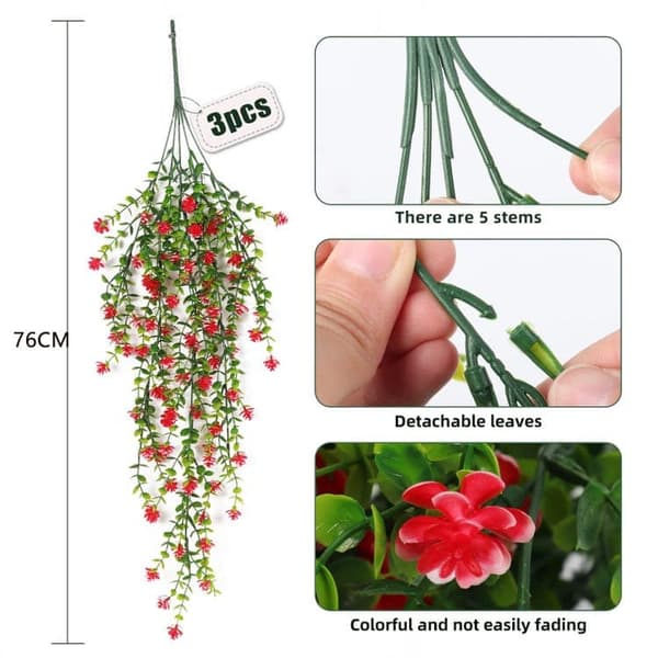 OBOSOE 3 st Hängande Konstgjorda Blommor – UV-beständiga Växter för Inomhus & Utomhus Dekoration
