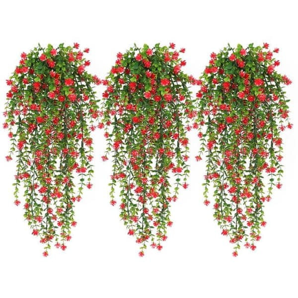 OBOSOE 3 st Hängande Konstgjorda Blommor – UV-beständiga Växter för Inomhus & Utomhus Dekoration