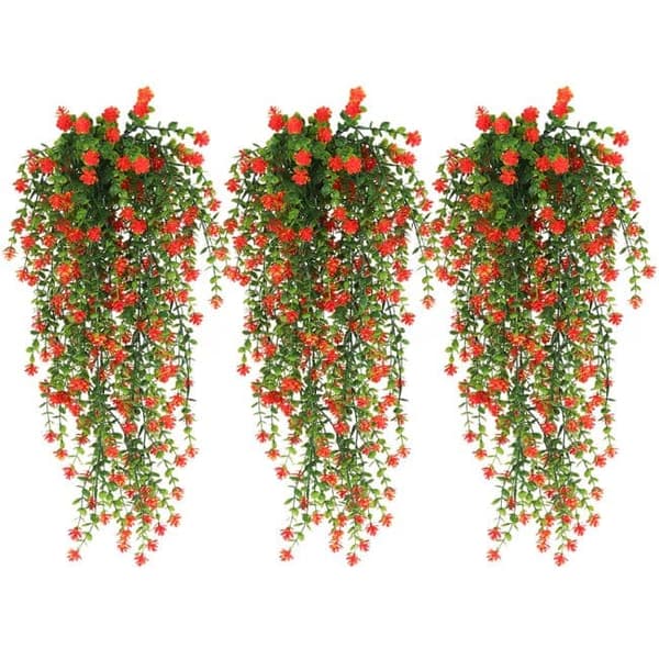 OBOSOE 3 st Hängande Konstgjorda Blommor – UV-beständiga Växter för Inomhus & Utomhus Dekoration