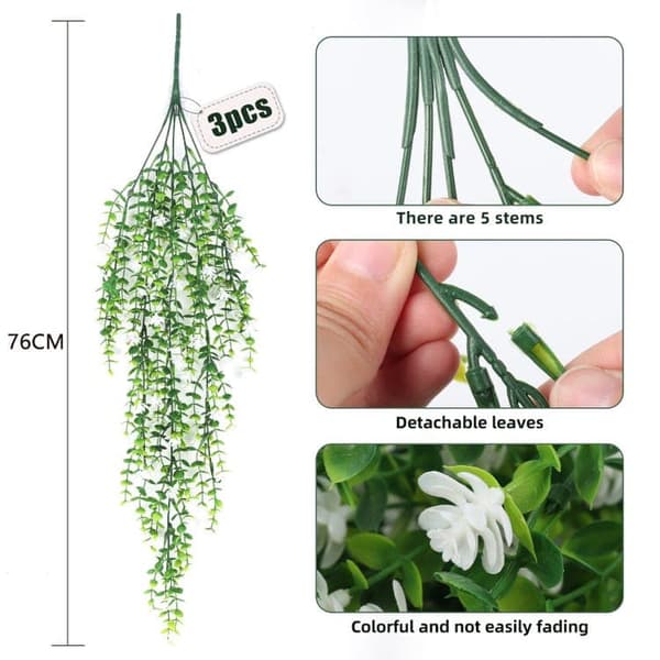 OBOSOE 3 st Hängande Konstgjorda Blommor – UV-beständiga Växter för Inomhus & Utomhus Dekoration