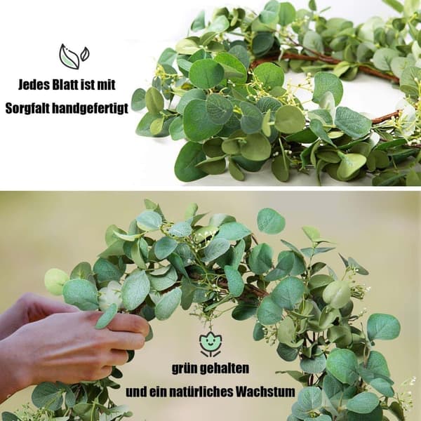 Lollanda eukalyptuskransar för ytterdörr 55,8 cm, handgjord grön lövkrans för sommar, grönska blomkrans för vägg och utomhus