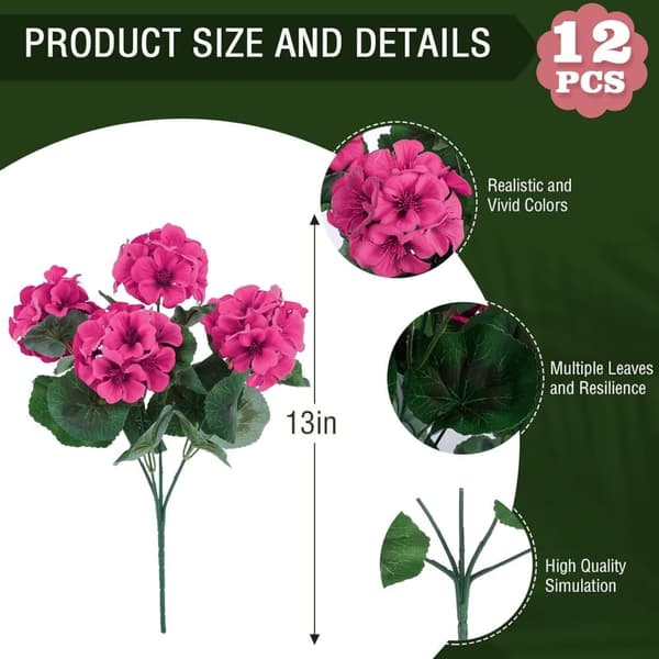 OBOSOE 6-pakkaus tekokukat/pelargoniat – UV-kestävät kukat ulkokäyttöön