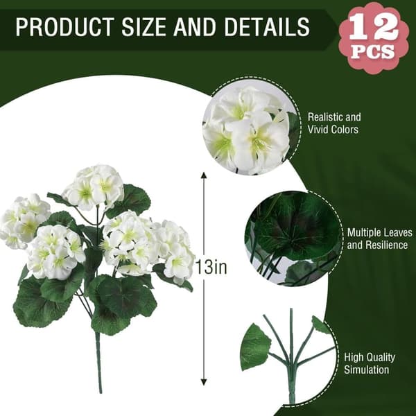 OBOSOE 6-pakkaus tekokukat/pelargoniat – UV-kestävät kukat ulkokäyttöön