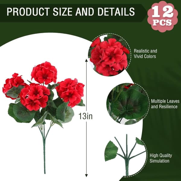 OBOSOE 6-pakkaus tekokukat/pelargoniat – UV-kestävät kukat ulkokäyttöön