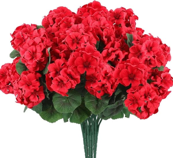 OBOSOE 6-pakkaus tekokukat/pelargoniat – UV-kestävät kukat ulkokäyttöön