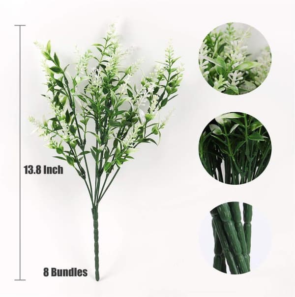 OBOSOE Kunstige Blomster Lavendel 8-pak – UV-resistente dekorative planter til indendørs og udendørs