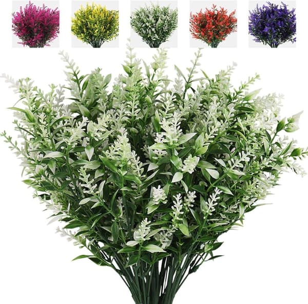 OBOSOE Kunstige Blomster Lavendel 8-pak – UV-resistente dekorative planter til indendørs og udendørs Hvid