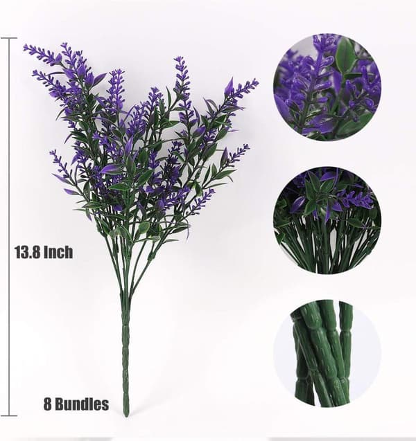 OBOSOE Kunstige Blomster Lavendel 8-pak – UV-resistente dekorative planter til indendørs og udendørs