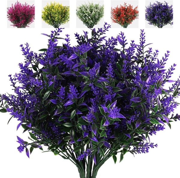 OBOSOE Kunstige Blomster Lavendel 8-pak – UV-resistente dekorative planter til indendørs og udendørs