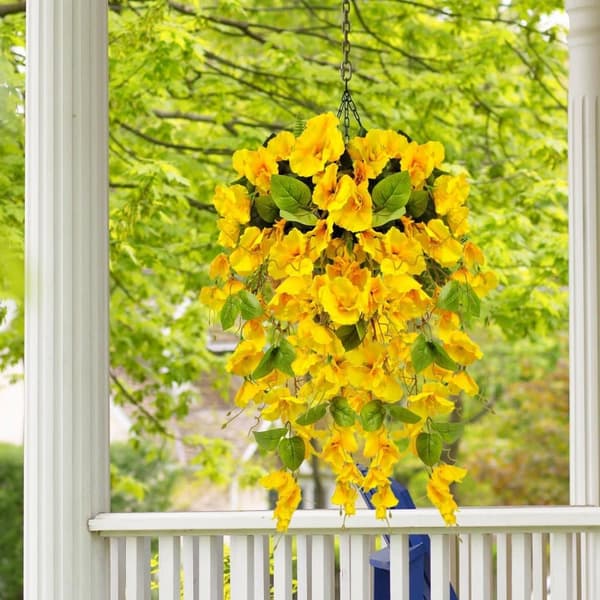 OBOSOE kunstige hængende blomster 2-pak – silkehibiscus UV-bestandig til udendørs og indendørs dekoration