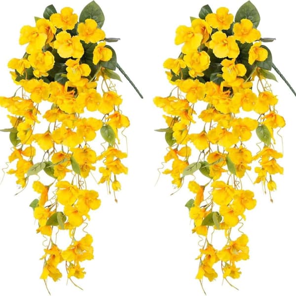 OBOSOE kunstige hængende blomster 2-pak – silkehibiscus UV-bestandig til udendørs og indendørs dekoration