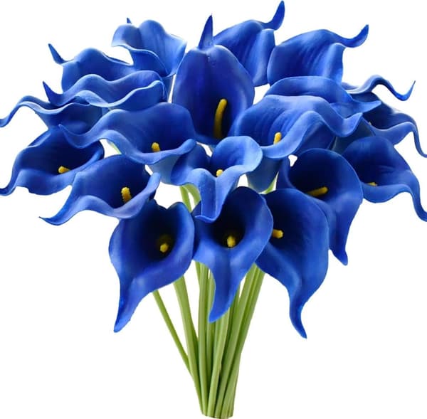 OBOSOE PU Calla Lily kunstige blomster 20 stængler 35cm - Realistiske blomster til brudebuket og boligindretning Blå