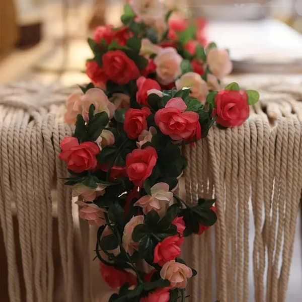 OBOSOE 10 st konstgjorda blommor rosenrankor 250 cm – Blomstergirlang med blad för hemdekoration, bröllop, fest & julpynt