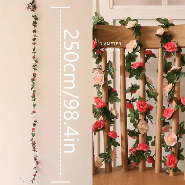 OBOSOE 10 st konstgjorda blommor rosenrankor 250 cm – Blomstergirlang med blad för hemdekoration, bröllop, fest & julpynt