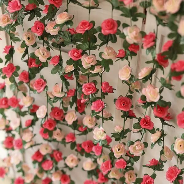 OBOSOE 10 st konstgjorda blommor rosenrankor 250 cm – Blomstergirlang med blad för hemdekoration, bröllop, fest & julpynt
