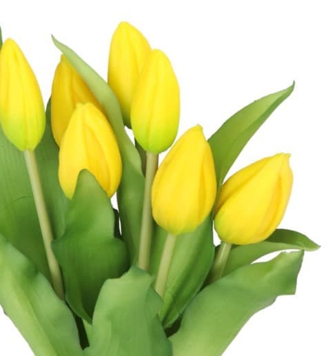 TULIPANERBUKET MED TULIPANER GUMMIBEDRÆKKET SOM LIVET 7 STK.