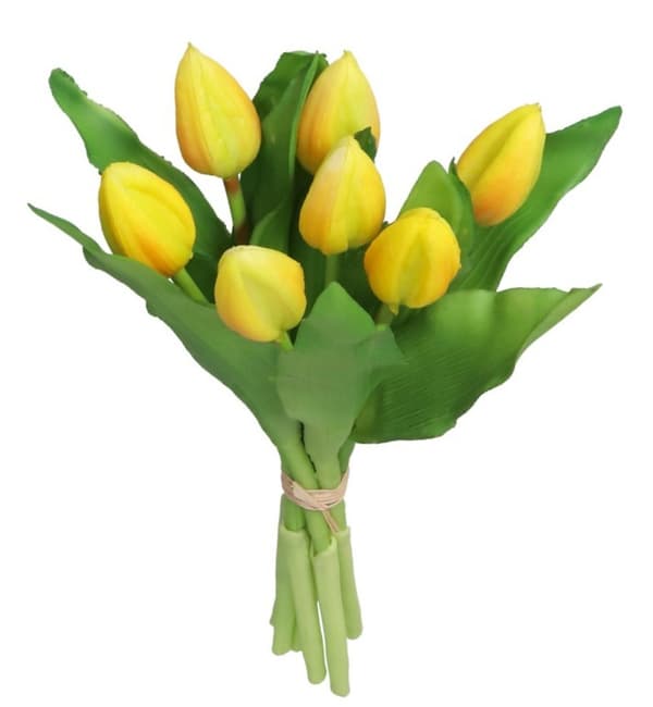 TULIPANERBUKET MED TULIPANER GUMMIBEDRÆKKET SOM LIVET 7 STK.