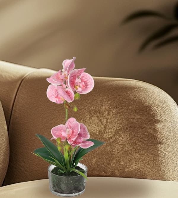 KONSTGJORDA ORKIDEBLOMMOR I PREMIUMKRUKA
