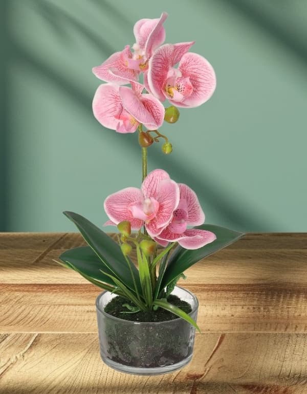 KONSTGJORDA ORKIDEBLOMMOR I PREMIUMKRUKA