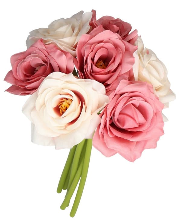 ROSEROSEBUKET TYKKE KUNSTIGE BLOMSTER SOM LIV GUMMI