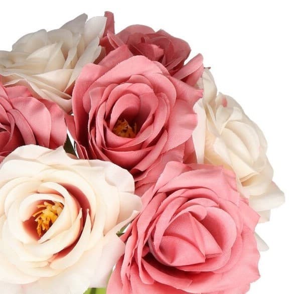 ROSEROSEBUKET TYKKE KUNSTIGE BLOMSTER SOM LIV GUMMI