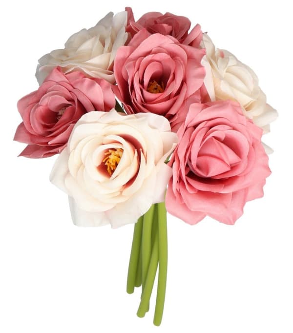 ROSEROSEBUKET TYKKE KUNSTIGE BLOMSTER SOM LIV GUMMI