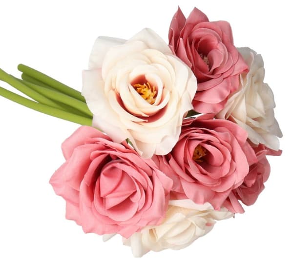 ROSEROSEBUKET TYKKE KUNSTIGE BLOMSTER SOM LIV GUMMI