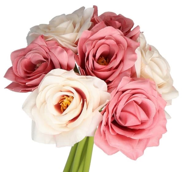 ROSEROSEBUKET TYKKE KUNSTIGE BLOMSTER SOM LIV GUMMI