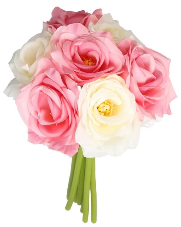 ROSEROSEBUKET TYKKE KUNSTIGE BLOMSTER SOM LIV GUMMI