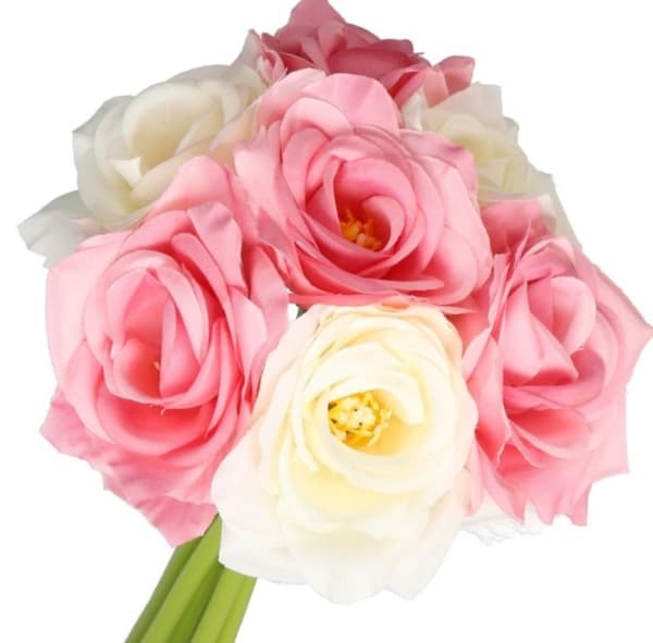 ROSEROSEBUKET TYKKE KUNSTIGE BLOMSTER SOM LIV GUMMI