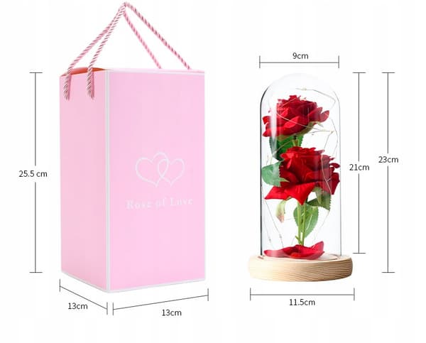 Evig rose i glas, glødende LED-gaveidé, smuk som ægte