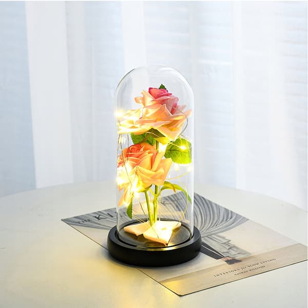 Evig rose i glas, glødende LED-gaveidé, smuk som ægte