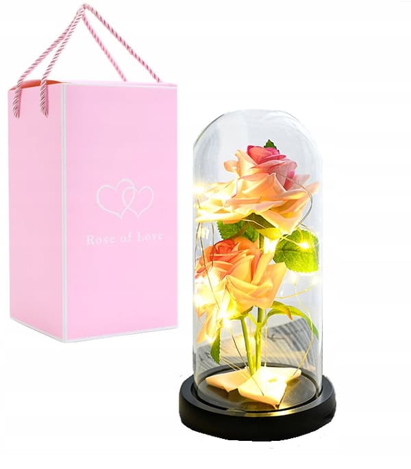 Evig rose i glas, glødende LED-gaveidé, smuk som ægte
