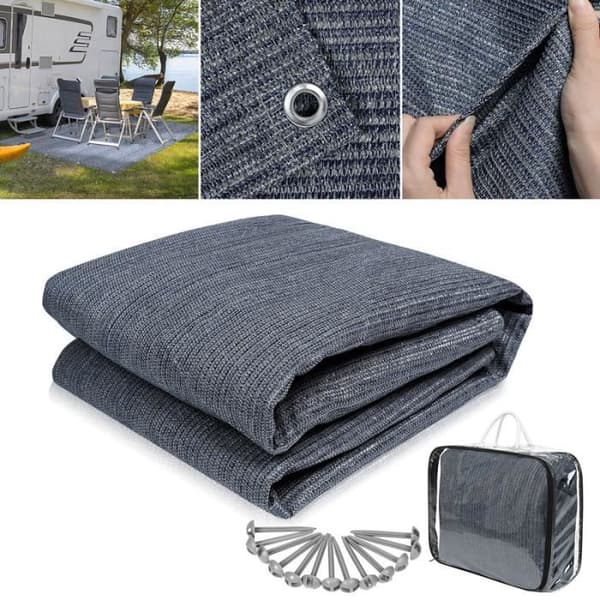 YUENFONG campingmatta, HDPE-matta av hög kvalitet, tältmatta, tvättbar, halkfri, bärväska medföljer, 4x5m