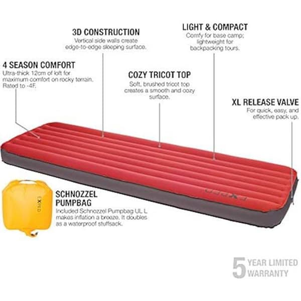 Isolerande madrass - EXPED - Megamat Lite 12 - Röd - 12 cm tjock - Isolering ner till -4°C