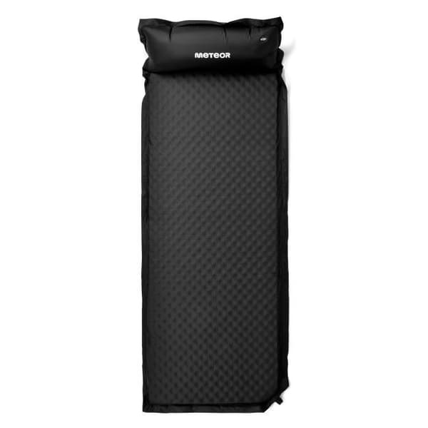Meteor självuppblåsande matta - Självuppblåsande campingmadrass - 1 person - integrerad kudde - 200 cm x 66 cm - Svart