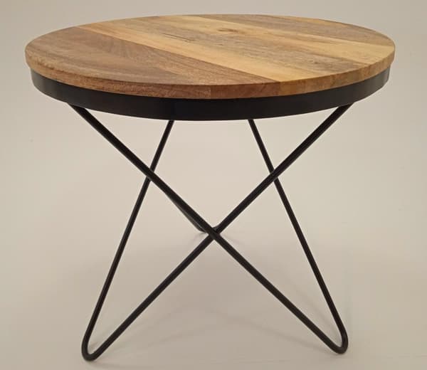 Handcrafted round coffee table in solid wood, hand-made base