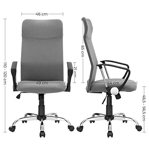 SONGMICS Kontorstol, Ergonomisk Drejestol Polstret Sæde, Grå
