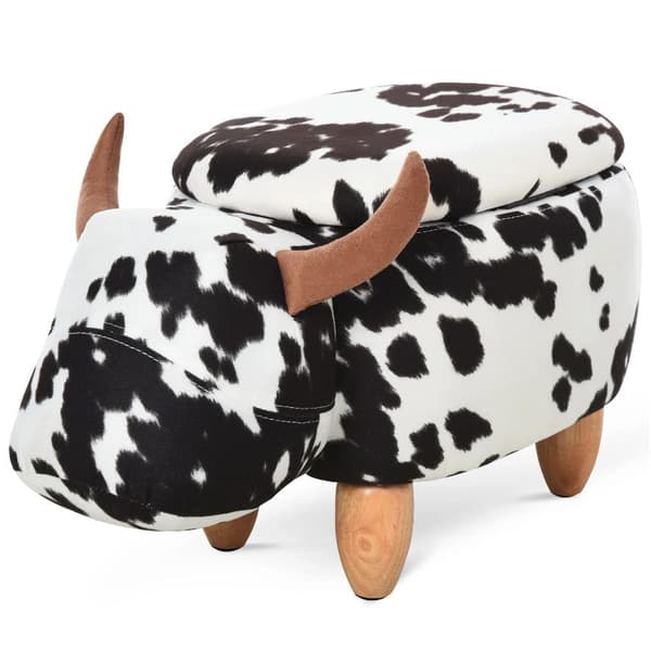 Rootz Hocker - Pouf - Lehmä - Lapsille - Säilytystila - Musta - Valkoinen - Kangas - Kumipuu - 62 x 35 x 36 cm