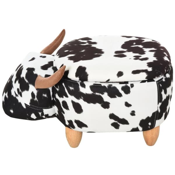 Rootz Hocker - Pouf - Lehmä - Lapsille - Säilytystila - Musta - Valkoinen - Kangas - Kumipuu - 62 x 35 x 36 cm