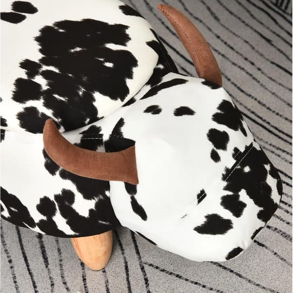 Rootz Hocker - Pouf - Lehmä - Lapsille - Säilytystila - Musta - Valkoinen - Kangas - Kumipuu - 62 x 35 x 36 cm