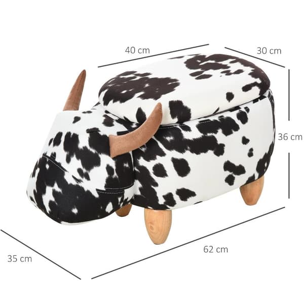 Rootz Hocker - Pouf - Lehmä - Lapsille - Säilytystila - Musta - Valkoinen - Kangas - Kumipuu - 62 x 35 x 36 cm