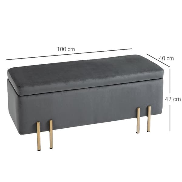 Rootz Hocker - Fodskammel - Taburet - Opbevaringsplads - Polstret - Mørkegrå - Strygejern - 100 x 40 x 42 cm