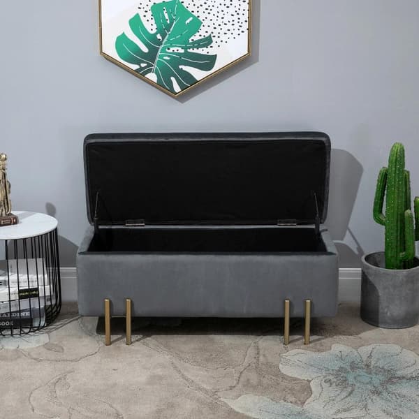 Rootz Hocker - Fodskammel - Taburet - Opbevaringsplads - Polstret - Mørkegrå - Strygejern - 100 x 40 x 42 cm